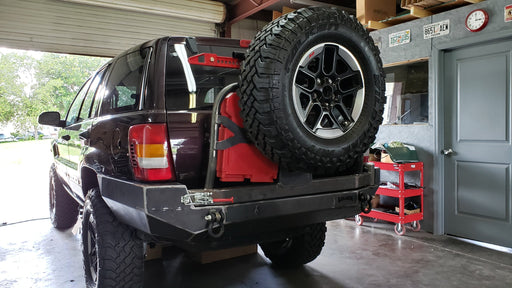 Jeep Grand Cherokee WJ rear bumper "SWAMPER" w-Tire Carrier and RotoPax mounts - Goliath Off Road